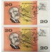 AUSTRALIA 1991 . TWENTY 20 DOLLAR BANKNOTES . FRASER/COLE . CONSECUTIVE TEN